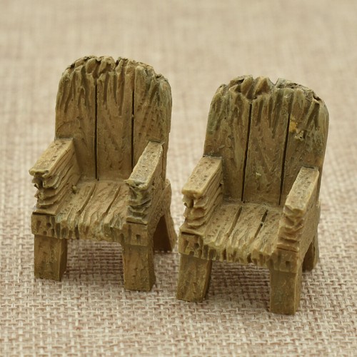 2pcs Mini Simulated Wood Chair Ornament Resin Craft Micro Landscape Home Decor