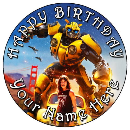 BUMBLEBEE TRANSFORMERS 1 7.5/" PERSONALISED ROUND EDIBLE ICING CAKE TOPPER