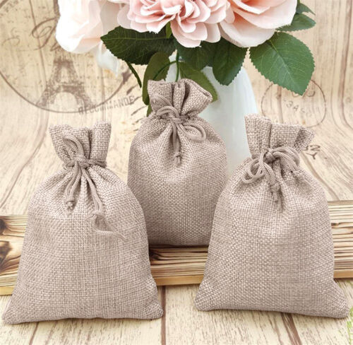 50/100pcs Burlap Linen Drawstring Pouch Wedding Party Favor Gift Candy Bags 