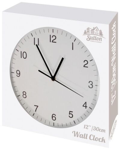 Sutton Large Round White Modern Minimalist Home Wall Mounted 30cm Clock Quartz 