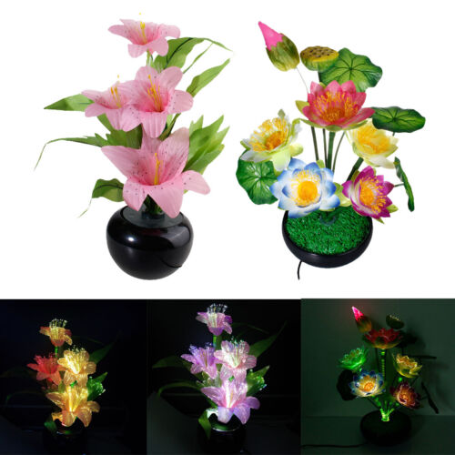 RGB Color Lily Flower Changing Potted Fiber Optic Lamp Home Wedding Decoration