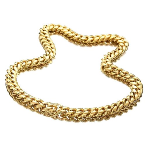 Herren Panzerkette Cuban Miami Halskette 24 Karat Gold vergoldet Hip Hop K3320
