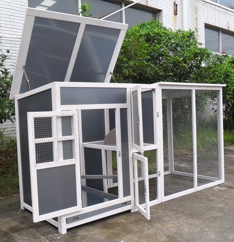 78/" Big Wood Frame Plastic Hen Chicken Cage House Coop with Run nesting box