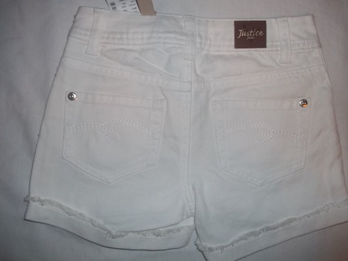 NEW JUSTICE GIRL WHITE SIZE 8S 8 10S 10 12 14 DENIM JEAN SHORTS SPLAT//LACE//PEACE