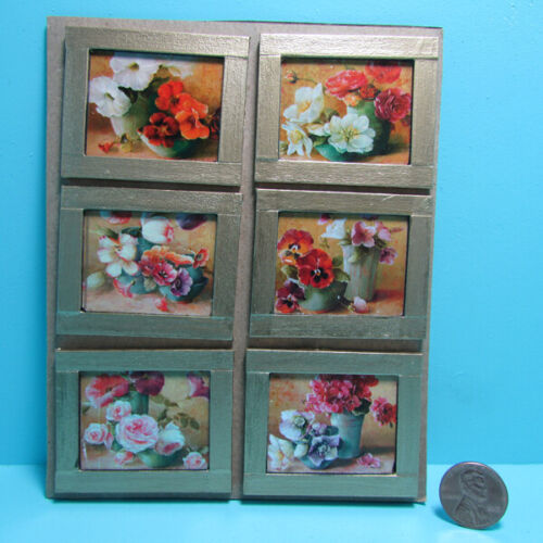 Details about  / Dollhouse Miniature Colorful Floral Picture Set of 6 with Wood Gold Frames