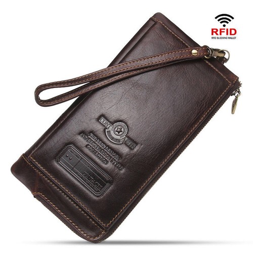 Men Wallet Clutch Genuine Leather RFID Organizer Cell Phone Bag Long Coin Purse