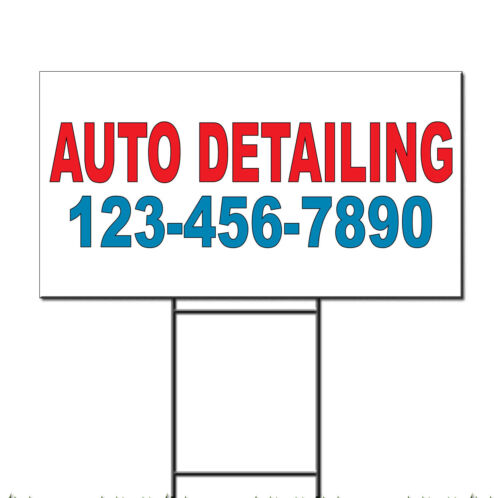 Auto Detailing 123-256-87890 Custom Red Plastic Yard Sign //Free Stakes