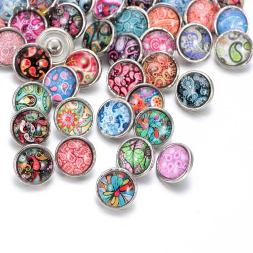 20pcs 12mm Snap Button Mixed Pattern Glass Snap Charms Fit 12mm Snap Jewelry