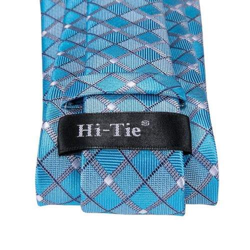 NEW Blue Plaids Mens Tie Set Novelty Silk Necktie Hanky Cufflinks Party Wedding