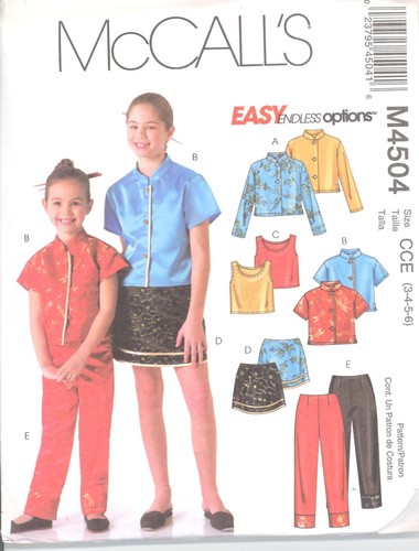 McCall/'s 4504 Girls/' Shirts Top Skirt and Pants Sewing Pattern