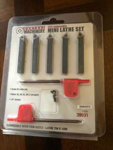 NEW 5pc  1/4" MINI LATHE INDEXABLE CARBIDE INSERT TOOL BIT SET BY CENTRAL MACH.