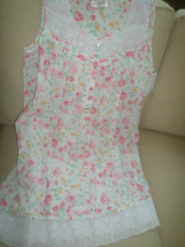 Eileen West Pink on White Embroidered Floral Short Sleeveless Gown L NWT