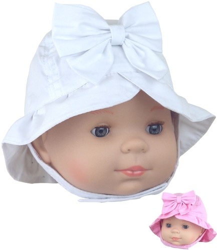 Babyprem bébé fille chapeau de soleil Blanc Rose cloche style Summer Chapeaux Âge 3 6 12 18 M