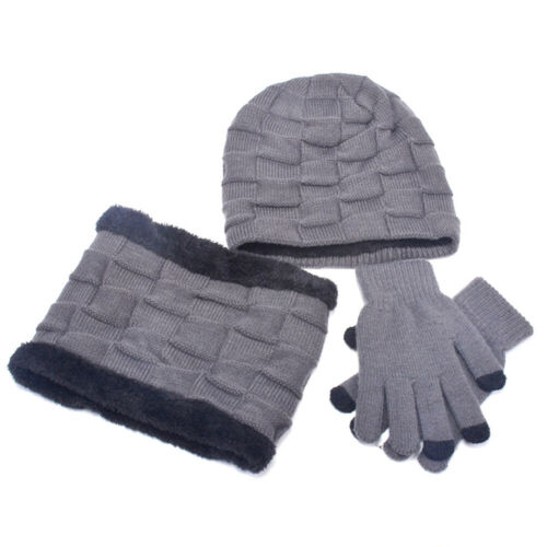 Winter Kids 3pcs Hat Scarf Gloves Set Beanie Knitted Hat Boys Girls Warm Ski Cap 