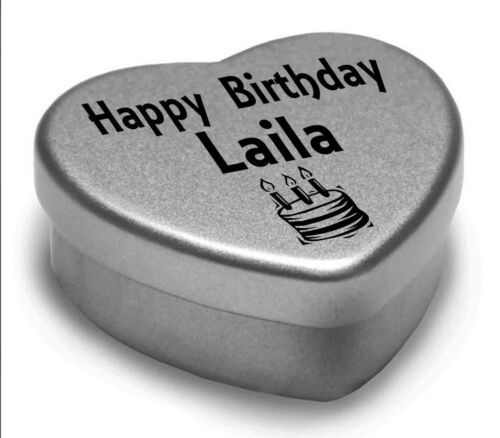 Happy Birthday Laila Mini Heart Tin Gift Present For Laila WIth Chocolates 
