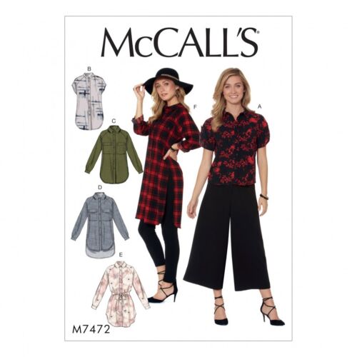 Mccalls Femmes EASY sewing pattern 7472 Raglan Manches Boutonné Shirts...