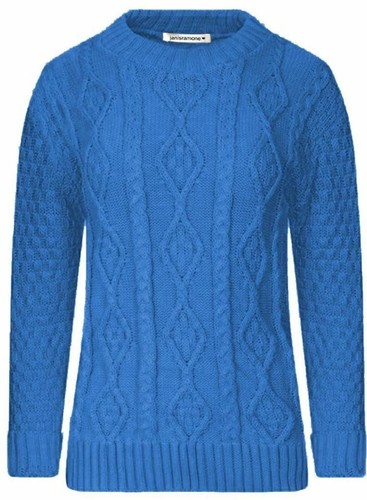 Ragazze Manica Lunga Grosso Cavo Lavorato a Maglia Maglione Girocollo da Donna Maglione Top