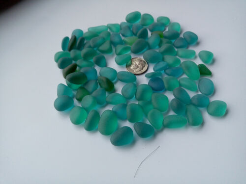 sea beach glass 20 pieces  teal blue-green 12-18 mm lot bulk jewelry use 