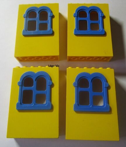 Lego Fabuland x637c01 x4 Window Fenêtre Jaune Yellow Bleu Blue du 3673 F28