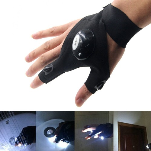1Pcs Cycling Gloves Fishing Outdoor Magic Strap Fingerless LED Flashlight Torch