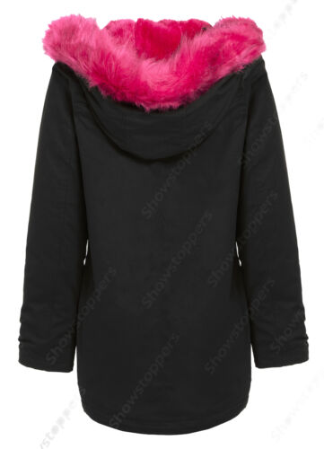 NEW Womens Oversized Hood Pink Fur Parka Coat Ladies Black Jacket Size 8 to 16