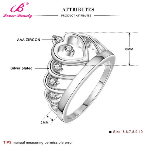 Silver Crown Ring Tiara Ring Rose Gold Crown Ring Princess Crown Ring Zircon New