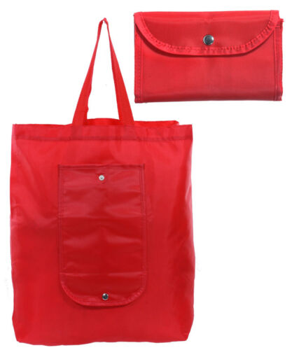 Red Fabric Folding Reusable Tote Bag w//handle /& snap closure 16.5/" X 19/".