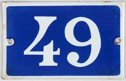 Old blue French house number 49 B door gate wall plate steel enamel sign pick
