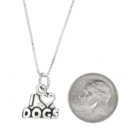 STERLING SILVER I LOVE DOGS CHARM WITH BOX CHAIN NECKLACE 