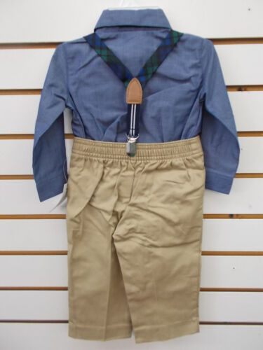 6//9m Infant Boys Nautica $50 4pc Chambray /& Khaki Suit w// Suspenders Size 3//6m