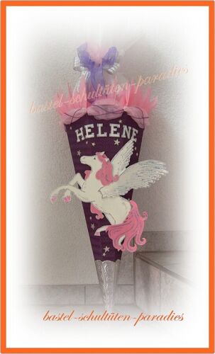 Schultüten Bastelset Pegasus Einhorn mit Organza lila-rosa-weiß