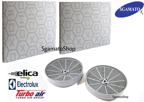 2 PANNI FILTRO CAPPA 90X47cm 2 FILTRI CARBONI DIAM 17cm H 4,3cm ORIGINALI