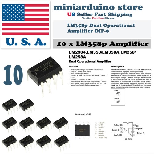 10pc LM358 LM358N LM358P Dual Op ICs Amp DIP-8 Low Power Operation Amplifier