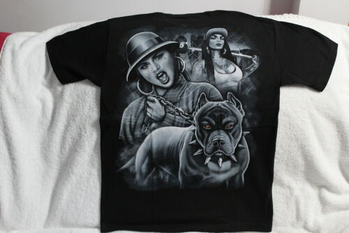 Pitbull SPIKED COLLAR Gangster Femmes 8 Ball Tatouage City T-Shirt 