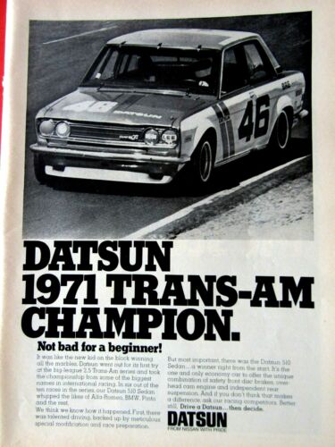1971 Datsun 510 Trans Am Champion Original Print Ad 8.5 x 11/"