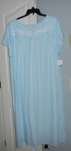 NWT Croft /& Barrow Nightgown Cotton Blend Short Sleeve Light Blue White Long 3X