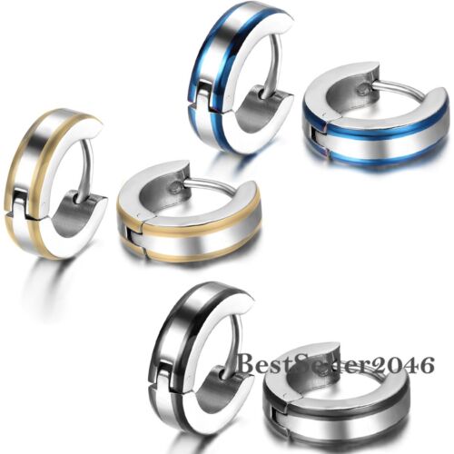 3 Pairs Stainless Steel Round Hoop Hinged Snap Huggie Earrings For Mens Womens 