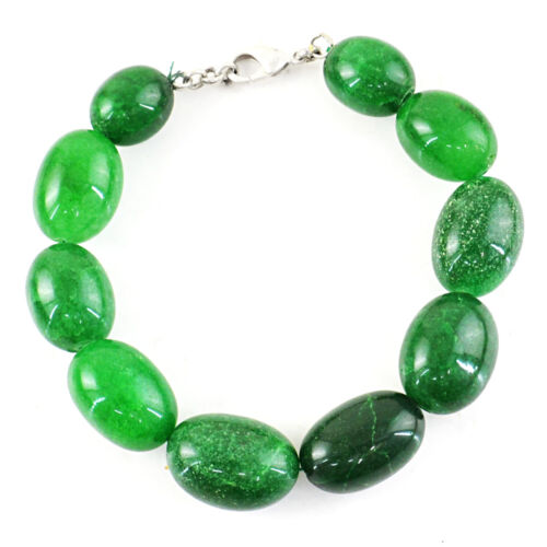 Amazing 316.00 Cts Earth Mined Green Emerald Oval Shape Beads Handmade Bracelet