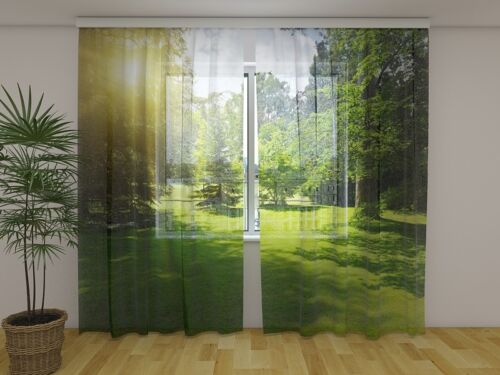 Scenery Curtain Wellmira Printed with Morning in the Park Image for Living Room
