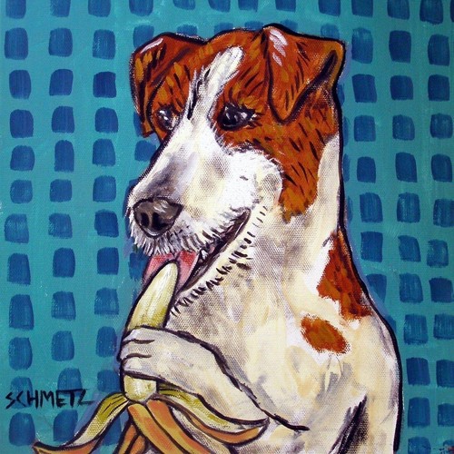 jack russell terrier bananna dog gift art tile coaster