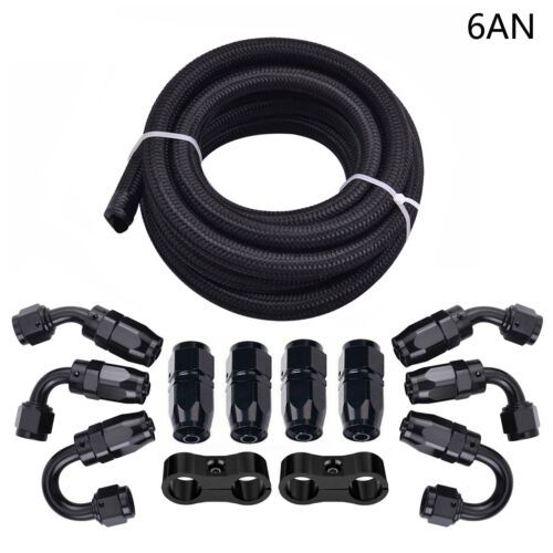 20Feet 6/8/10AN Braided Fuel Line Oil/Fuel Hose Fitting Hose Separator Clamp Kit 