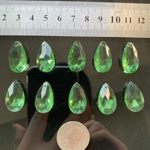 20Pc Jewel Green Glass Crystal Charm Beads Chandelier Part Drop Pendant 20MM DIY 