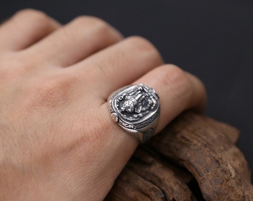 I07 Ring Elefant Elefantengott Ganesha OM-Symbol Silber 925