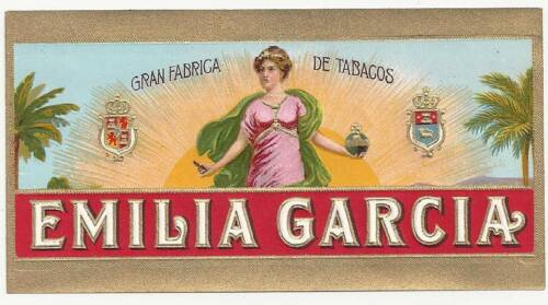 Vintage  Emilia Garcia  Embossed Stone Lithographed Outer Cigar Box End Label