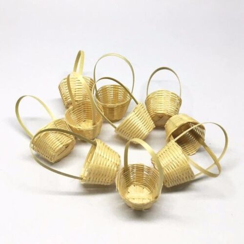10 Miniature Woven Bamboo Baskets 25 mm Dollhouse Vintage Handmade Crafts Decor 