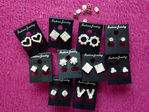 JOBLOT-10 pairs of crystal diamante stud earrings.Silver plated.UK handmade.