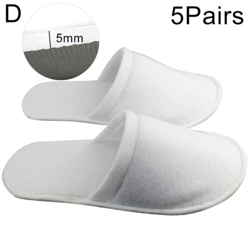 EY/_ 5 pairs SPA HOTEL TOWELLING DISPOSABLE TERRY STYLE OPEN TOE GUEST SLIPPERS