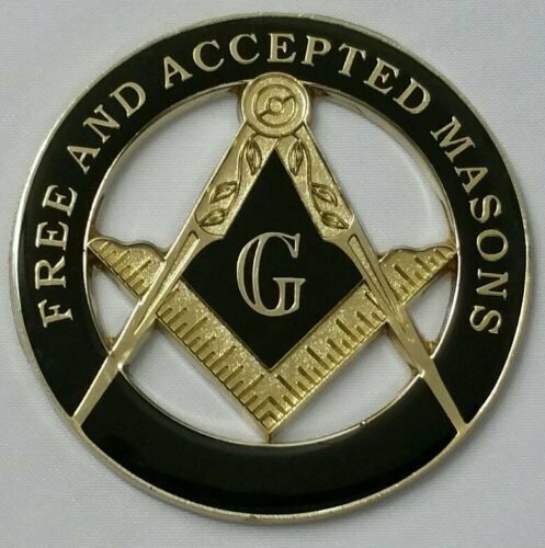New Masonic Free and Accepted Masons Cut Out Car Emblem in Black and Gold