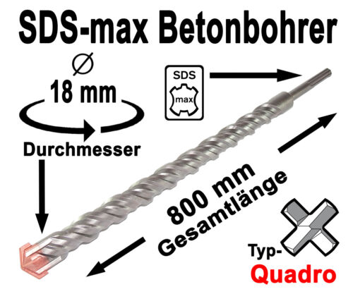 SDS-Max Concrete Drill 18 mm x 800 mm Quadro Drill Hammer Drill Stone Drill