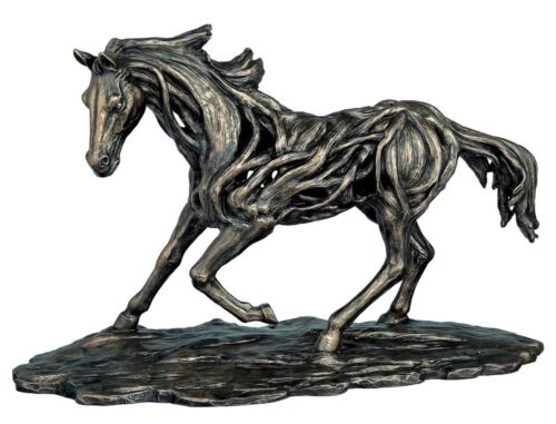 /'Free Spirit/' Stunning driftwood style large bronze horse sculpture 52cm long